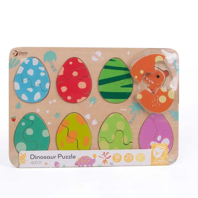 Wooden dinosaur puzzle Classic World with 25 pieces, for ages 18+ months