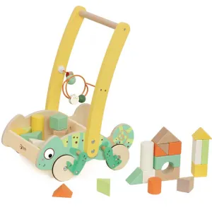 Дървен уокър Classic World Хамелеон с дървени блокчета за бебета