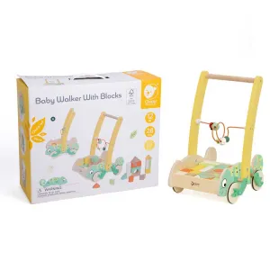 Дървен уокър Classic World Хамелеон с дървени блокчета за бебета