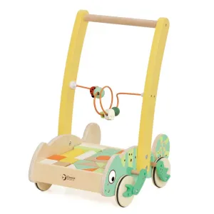 Дървен уокър Classic World Хамелеон с дървени блокчета за бебета