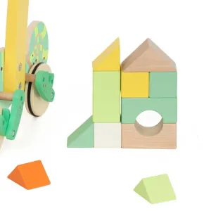 Дървен уокър Classic World Хамелеон с дървени блокчета за бебета