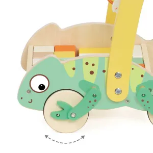 Дървен уокър Classic World Хамелеон с дървени блокчета за бебета