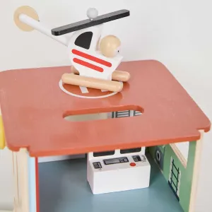 Wooden fire station Classic World with 13 pieces for children over 3 years old