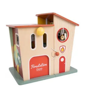 Wooden fire station Classic World with 13 pieces for children over 3 years old