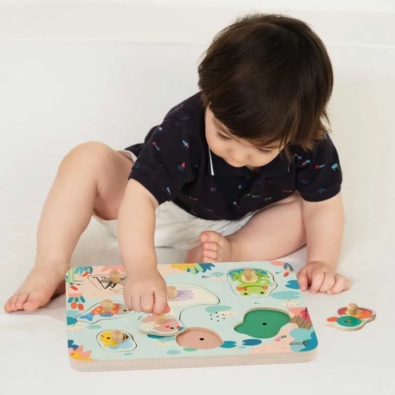 Интерактивен пъзел Езерото от 8 дървени части, 18+ месеца