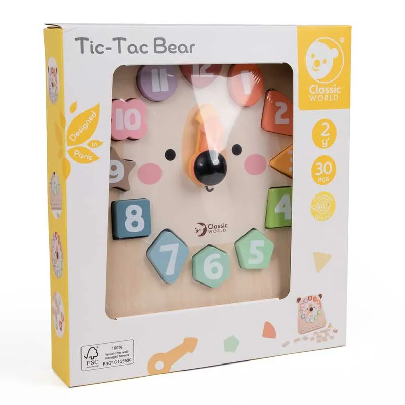 Educational wooden bear clock with calendar for children over 2 years old