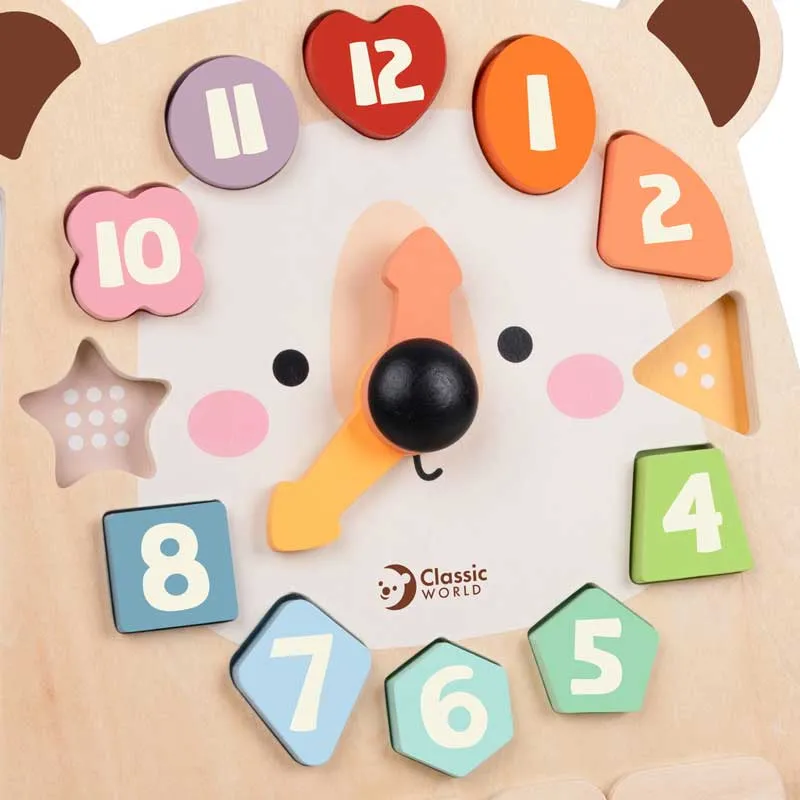 Educational wooden bear clock with calendar for children over 2 years old