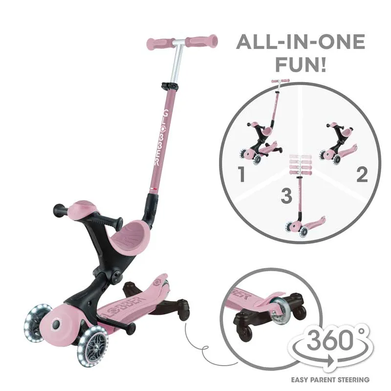 Scooter with seat 5 in 1 GLOBBER GO UP DELUXE LIGHTS ECOLOGIC 360° - pink