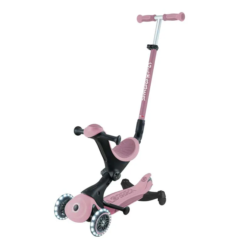 Scooter with seat 5 in 1 GLOBBER GO UP DELUXE LIGHTS ECOLOGIC 360° - pink