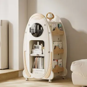 Детска библиотека с въртящ се дизайн и място за съхранение на книги и аксесоари, кафява