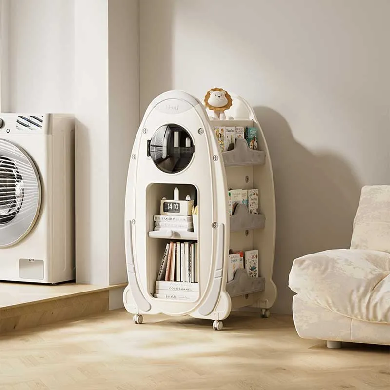 Детска библиотека с въртящ се дизайн и място за съхранение на книги и аксесоари, сива