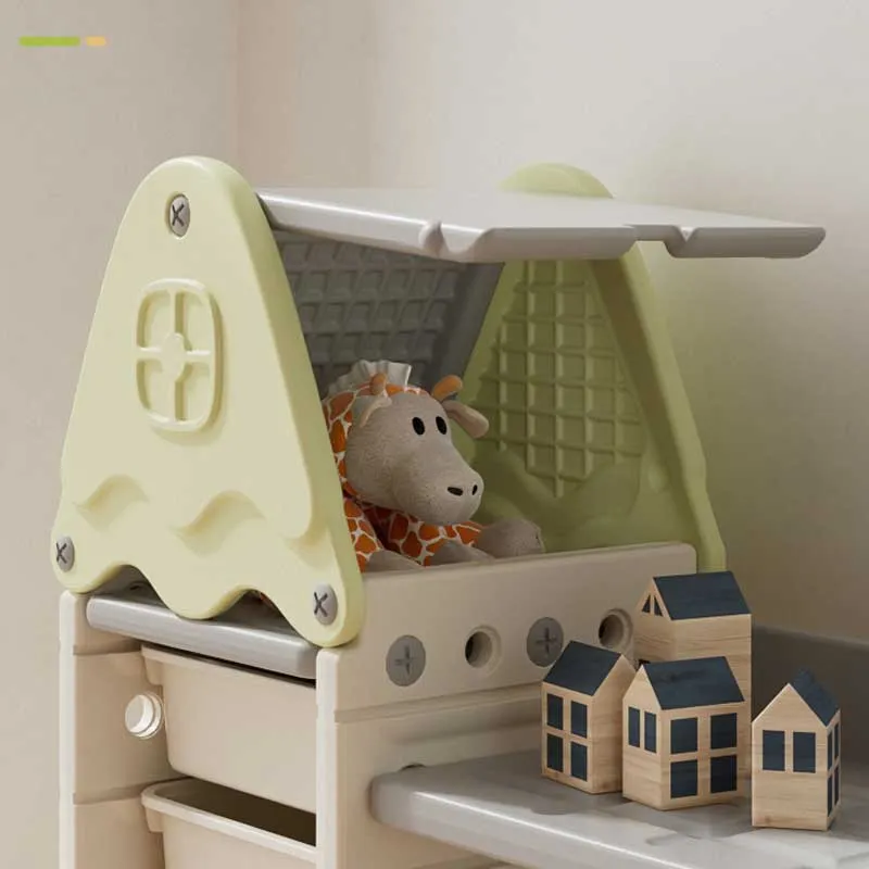 Детска етажерка-органайзер за играчки и книги със 17 отделения и изтеглящи се кутии, зелена