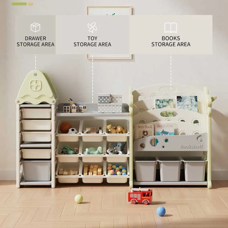Детска етажерка-органайзер за играчки и книги със 17 отделения и изтеглящи се кутии, зелена