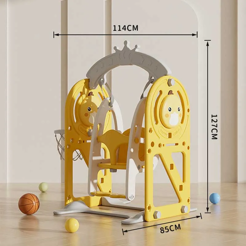 Детска люлка с баскетболен кош и интерактивни елементи за вътрешна употреба, жълта