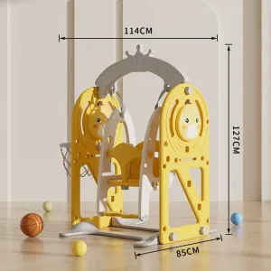 Детска люлка с баскетболен кош и интерактивни елементи за вътрешна употреба, жълта