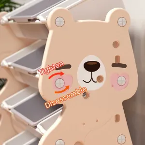 Children's blue bear toy organizer with 4 levels and 12 removable boxes
