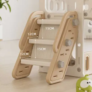 Children's adventure play center 11 in 1 with a slide, climbing wall, swing, and basketball hoop - brown