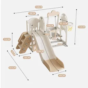 Children's adventure play center 11 in 1 with a slide, climbing wall, swing, and basketball hoop - brown