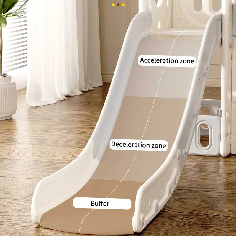 Children's play center with slide, house, and basketball hoop, gray