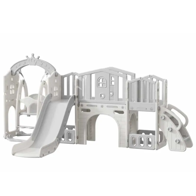 Мини детска крепост за игра с пързалка, сива