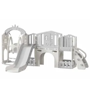 Мини детска крепост за игра с пързалка, сива