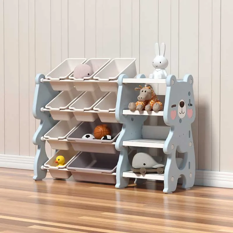 Multifunctional toy organizer with storage boxes - blue bear