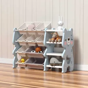 Многофункционален органайзер за играчки с кутии за съхранение - синьо мече