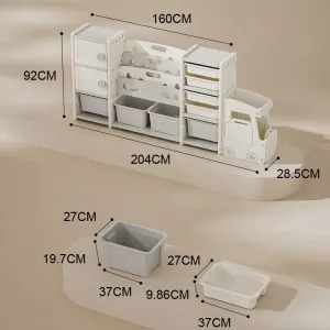 Органайзер за играчки с форма на автобус с 11 кутии и 2 шкафчета за съхранение