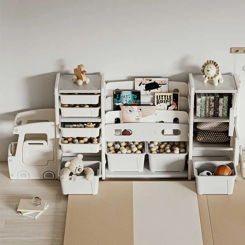 Органайзер за играчки с форма на автобус с 11 кутии и 2 шкафчета за съхранение