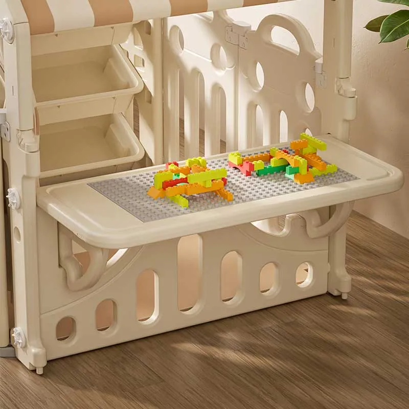 Пластмасова детска къщичка за игра с маса за конструктори – кафява