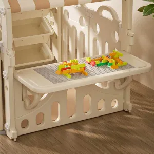 Пластмасова детска къщичка за игра с маса за конструктори – кафява