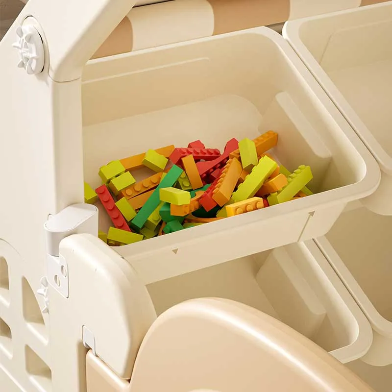 Пластмасова детска къщичка за игра с маса за конструктори – кафява