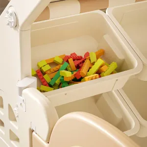 Пластмасова детска къщичка за игра с маса за конструктори – кафява