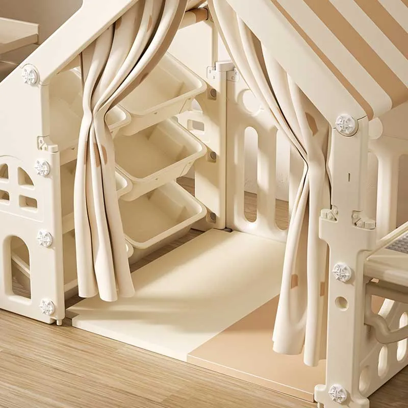 Пластмасова детска къщичка за игра с маса за конструктори – кафява