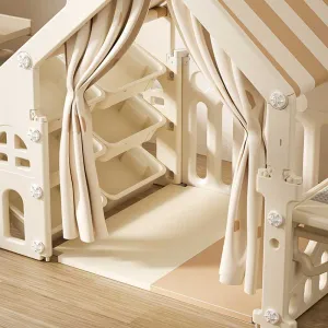 Пластмасова детска къщичка за игра с маса за конструктори – кафява