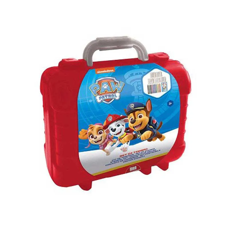 Art case Paw Patrol with 10 colored pencils, 5 stamps and puzzle stickers for decoration
