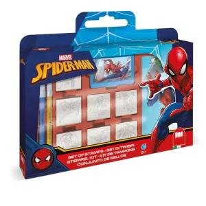Spiderman creativity set with 7 stamps, 3 markers, and a sketchbook.