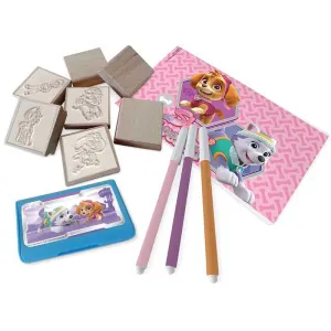 Paw Patrol Girl creative set with 7 stamps, 3 markers, and a sketchbook for drawings.