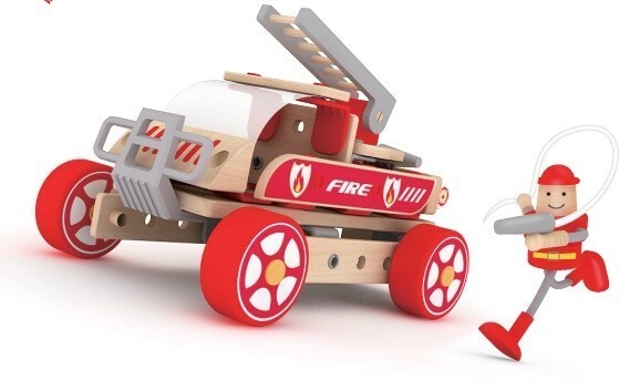 Дървен Конструктор За Деца – Пожарникарска Кола