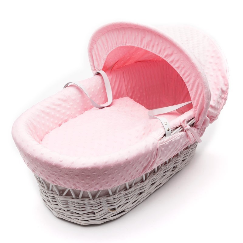 Плетена Бебешка Кошница Със Сенник – Розова